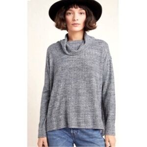Maeve Anthropologie grey ribbed knit funnel neck sweater oversized Small